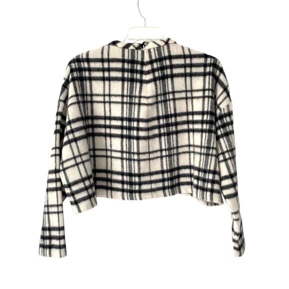 Nicholas Wool Plaid White Black Top Sweater size 10 Boxy Fit - Picture 4 of 8